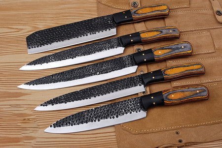 Pierre Mer: Set of 5 Chef Knives (Spring Steel, D2 Steel are also available) with Sheath-Kitchen Knives