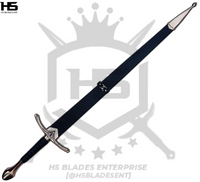 The scabbard of gandalf's sword that we sell in wooden with hand stitched premium quality black leather on it, further adorned with metallic fittings