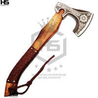 The Sol Aurvandill: Hand Forged Viking Axe with Leather Sheath & Wooden Box in Just $49-Functional Viking Axe