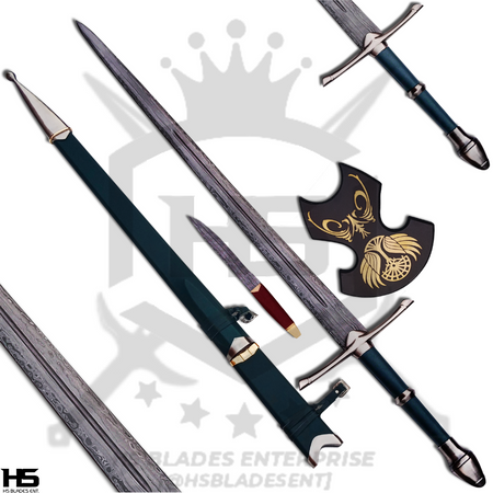 a set of damascus steel strider ranger sword includes Damascus Narsil Sword, Scabbard and Plaque