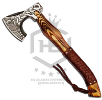 "Hand-Forged Viking Axe Set with Exquisite Craftsmanship and Wooden Box."