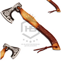 Handmade Axe Valknut Axe Viking Axe Hand Forged Axe Carbon Steel Axe with Sheath for Camping Axe for Hunting Axe Real Axe with Sword Scabbard Viking Sword