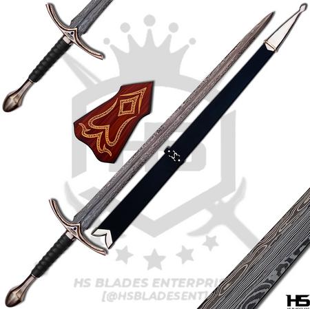 the black glamdring sword of gandalf with plaque and scabbard