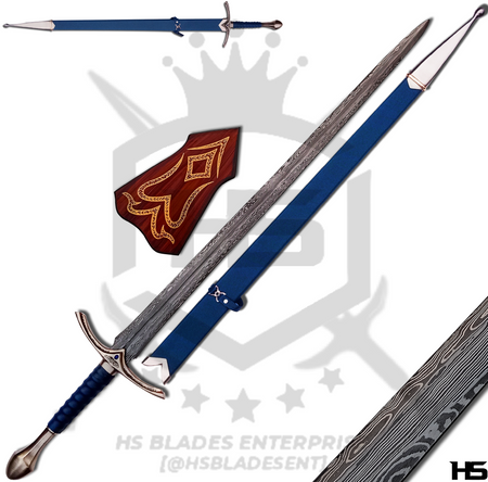 44" Damascus Glamdring Sword of Gandalf (Full Tang, BR) with Plaque & Sheath-LOTR Swords