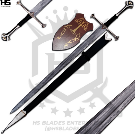 a set of damascus steel anduril narsil sword includes Damascus Narsil Sword, Scabbard and Plaque