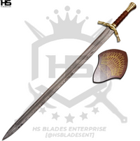 38" Damascus Boromir Sword of Boromir Gondor (Full Tang, BR) with Plaque & Scabbard-LOTR Swords