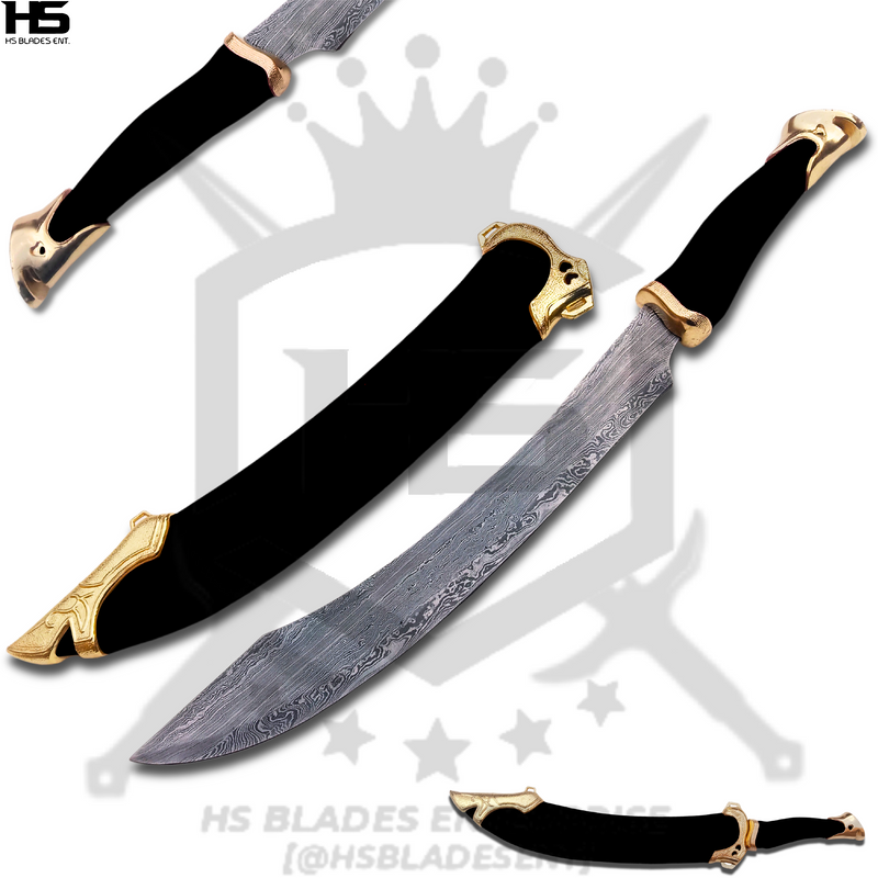 21" Damascus Strider Elven Knife of Aragorn (Full Tang, BR) in $149 from LOTR Swords with Black Scabbard