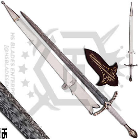 the white glamdring sword of gandalf with plaque and scabbard