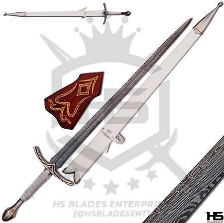 the white glamdring sword of gandalf with plaque and scabbard
