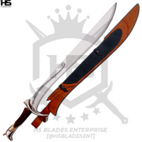 thorin sword with scabbard that is made of leather and designed to match aesthetics of original replica of orcrist sword, offering maximum protection for the hand forged carbon steel blade of orcrist sword