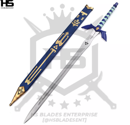 42" All Blue Link Zelda Prophecy Hero Sword (Spring Steel & D2 Steel Battle Ready Version are available) with Scabbard from The Legend of Zelda Swords