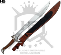 thorin sword with scabbard that is made of leather and designed to match aesthetics of original replica of orcrist sword, offering maximum protection for the hand forged carbon steel blade of orcrist sword