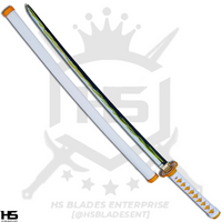 the battle ready zenitsu katana or battle ready zenitsu nichirin sword comes as full tang samurai katana sword that comes with a forged high carbon steel blade and comes with wooden white scabbard.