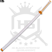 the scabbard of zenitsu sword is wooden and provides protection for the blade alongwith safety in usage and carriage.