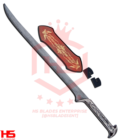 Damascus Full Tang Thranduil Sword with Sheath & Plaque from Hobbit Sword
