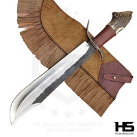 Fully Customizable 120 Undertaker Bowie Knife with Stag Antler Handle & Leather Sheath