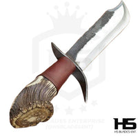 Fully Customizable 120 Undertaker Bowie Knife with Stag Antler Handle & Leather Sheath