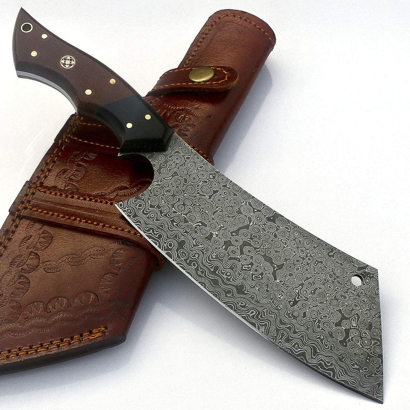 Full Tang Japanese Damascus Cleaver Knife with Sheath