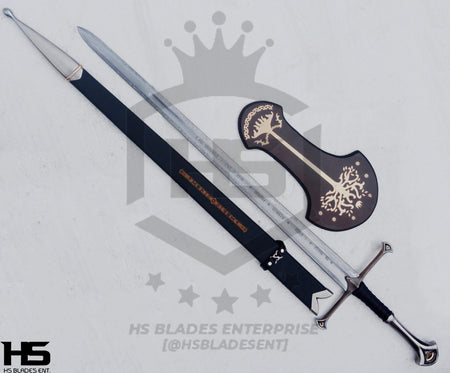 a set of damascus steel anduril narsil sword includes Damascus Narsil Sword, Scabbard and Plaque