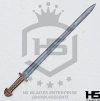 39" Damascus Viking King Sword of Ragnar & Bjorn (Full Tang, BR) from The Vikings Swords with Leather Sheath (Black)-Viking Swords