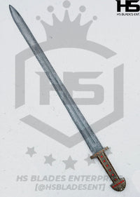 39" Damascus Viking King Sword of Ragnar & Bjorn (Full Tang, BR) from The Vikings Swords with Leather Sheath (Black)-Viking Swords