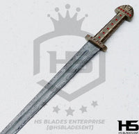 39" Damascus Viking King Sword of Ragnar & Bjorn (Full Tang, BR) from The Vikings Swords with Leather Sheath (Brown with Runes Option)-Viking Swords