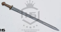 39" Damascus Viking King Sword of Ragnar & Bjorn (Full Tang, BR) from The Vikings Swords with Leather Sheath (Brown with Runes Option)-Viking Swords