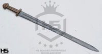 39" Damascus Viking King Sword of Ragnar & Bjorn (Full Tang, BR) from The Vikings Swords with Leather Sheath (Brown)-Viking Swords