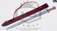 39" Damascus Viking King Sword of Ragnar & Bjorn (Full Tang, BR) from The Vikings Swords with Leather Sheath (Brown)-Viking Swords