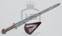 39" Damascus Viking King Sword of Ragnar & Bjorn (Full Tang, BR) from The Vikings Swords with Leather Sheath (Brown)-Viking Swords