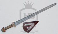 39" Damascus Viking King Sword of Ragnar & Bjorn (Full Tang, BR) from The Vikings Swords with Leather Sheath (Brown with Runes Option)-Viking Swords