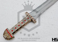 39" Damascus Viking King Sword of Ragnar & Bjorn (Full Tang, BR) from The Vikings Swords with Leather Sheath (Brown with Runes Option)-Viking Swords