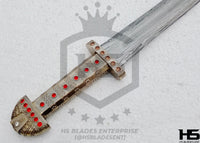 39" Damascus Viking King Sword of Ragnar & Bjorn (Full Tang, BR) from The Vikings Swords with Leather Sheath (Brown)-Viking Swords