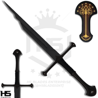 30" Handle Shard of Narsil Sword in Just $66 (Battle Ready Spring Steel & D2 Steel Available) of King Isildur from Lord of The Rings with Plaque and Sheath-Black