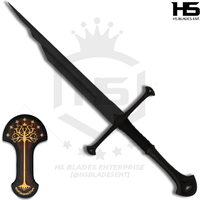 30" Handle Shard of Narsil Sword in Just $66 (Battle Ready Spring Steel & D2 Steel Available) of King Isildur from Lord of The Rings with Plaque and Sheath-Black