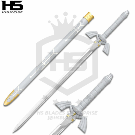 40" White Link Master Sword (Spring Steel & D2 Steel Battle Ready Version are available) with Plaque & Scabbard from The Legend of Zelda-White
