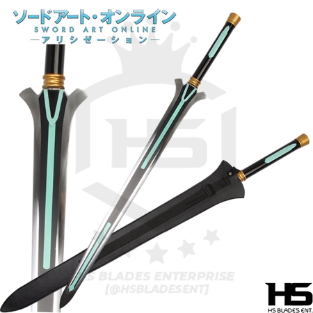 SAO Ordinal Scale Sword of  Kirito Just $77 (Battle Ready Spring Steel, Damascus & D2 Steel Versions are also Available) from Sword Art Online SAO with Plaque & Sheath
