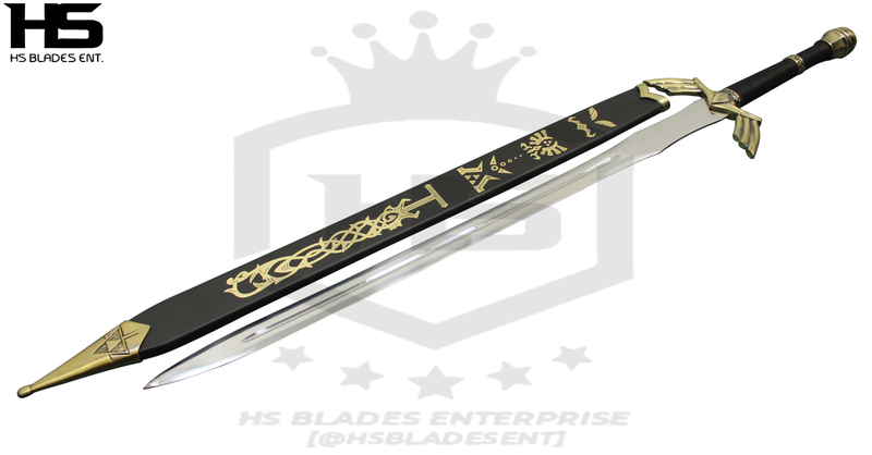 43" Link Ornate Prophecy Hero Sword (Spring Steel & D2 Steel Battle Ready Version are available) from The Legend of Zelda with Scabbard-Black