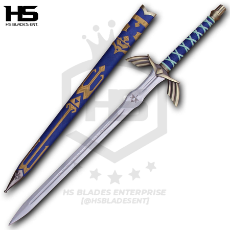 43" Link Ornate Prophecy Hero Sword (Spring Steel & D2 Steel Battle Ready Version are available) from The Legend of Zelda with Scabbard-Blue