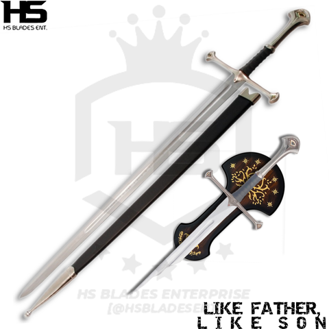 Pair of Narsil Sword & Shards of Narsil Sword in Just $111 (Battle Ready Spring Steel & D2 Steel Available) with Plaque & Scabbard from Lord of The Rings-LOTR Swords