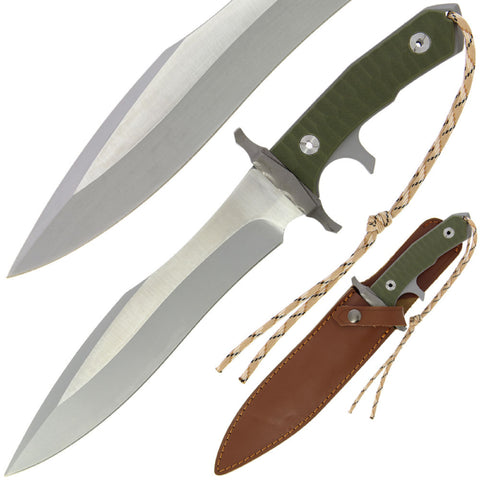 15" Rambo Last Blood Bowie Heart Stopper Knife (Spring Steel, D2 Steel are also available) with Sheath-Camping & Hunting Machete