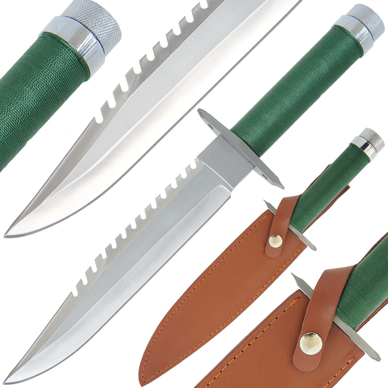 15" Rambo First Blood I Bowie Knife (Spring Steel, D2 Steel are also available) with Sheath-Camping & Hunting Machete