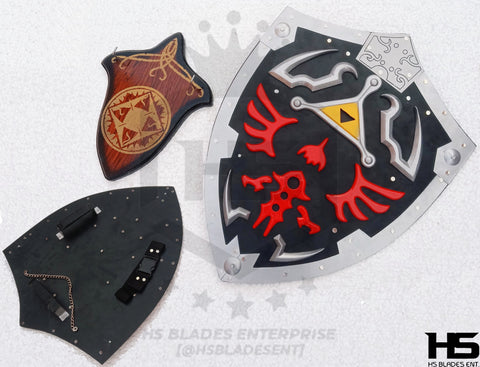 27" Black Hylian Shield with wall hanger and sheath from The Legend of Zelda Shields