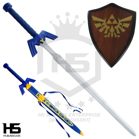 40" Blue Link Master Sword (Spring Steel & D2 Steel Battle Ready Version are available) with Plaque & Scabbard from The Legend of Zelda-Blue Type I