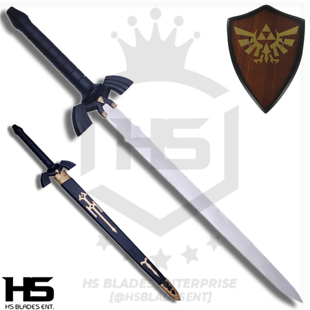 40" Black Ocarina of Time Link Master Sword (Spring Steel & D2 Steel Battle Ready Version are available) with Plaque & Scabbard from The Legend of Zelda-Black Type I
