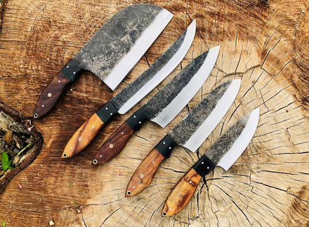 La Joel: Set of 5 Chef Knives (Spring Steel, D2 Steel are also available) with Sheath-Kitchen Knives