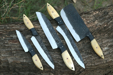 The Ramsay: Set of 5 Chef Knives (Spring Steel, D2 Steel are also available) with Sheath-Kitchen Knives