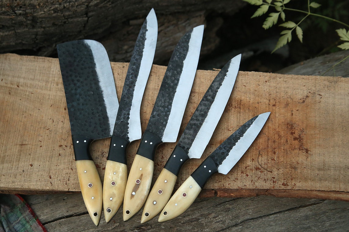 Hand Forged Butcher Knife Set With Leather Sheath