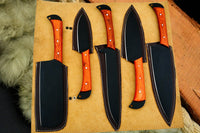 The Gagnaire: Set of 5 Chef Knives (Spring Steel, D2 Steel are also available) with Sheath-Kitchen Knives