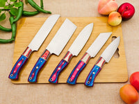 The Escoffier: Set of 5 Chef Knives (Spring Steel, D2 Steel are also available) with Sheath-Kitchen Knives